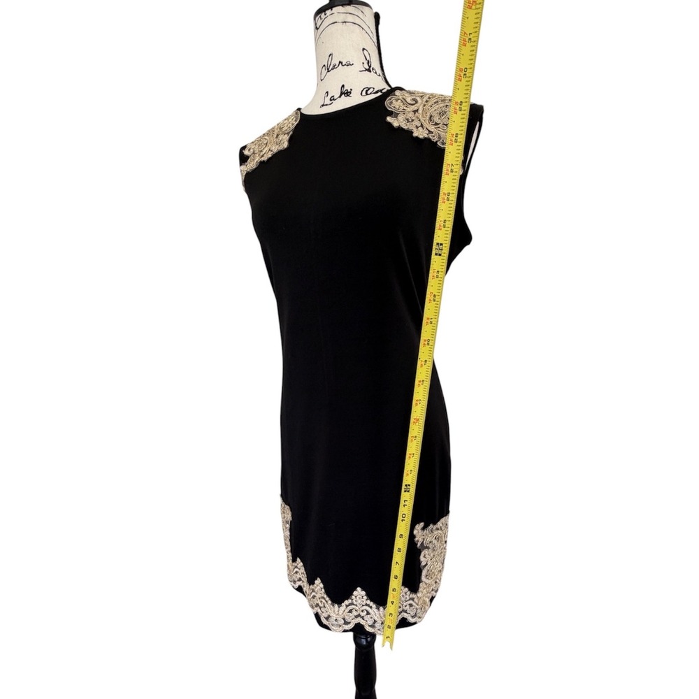 SHEIN Black Sheath Dress Gold Lace Applique Sleeveless Cocktail Dark Academia - Picture 4 of 14